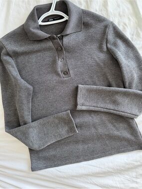 ZARA Charcoal Gray Polo-Knit Sweater